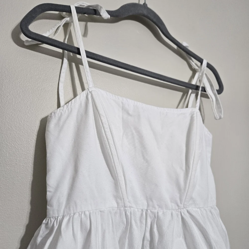 Oak + Fort White Bubble Hem Mini Dress Cotton Size M - Picture 3 of 13